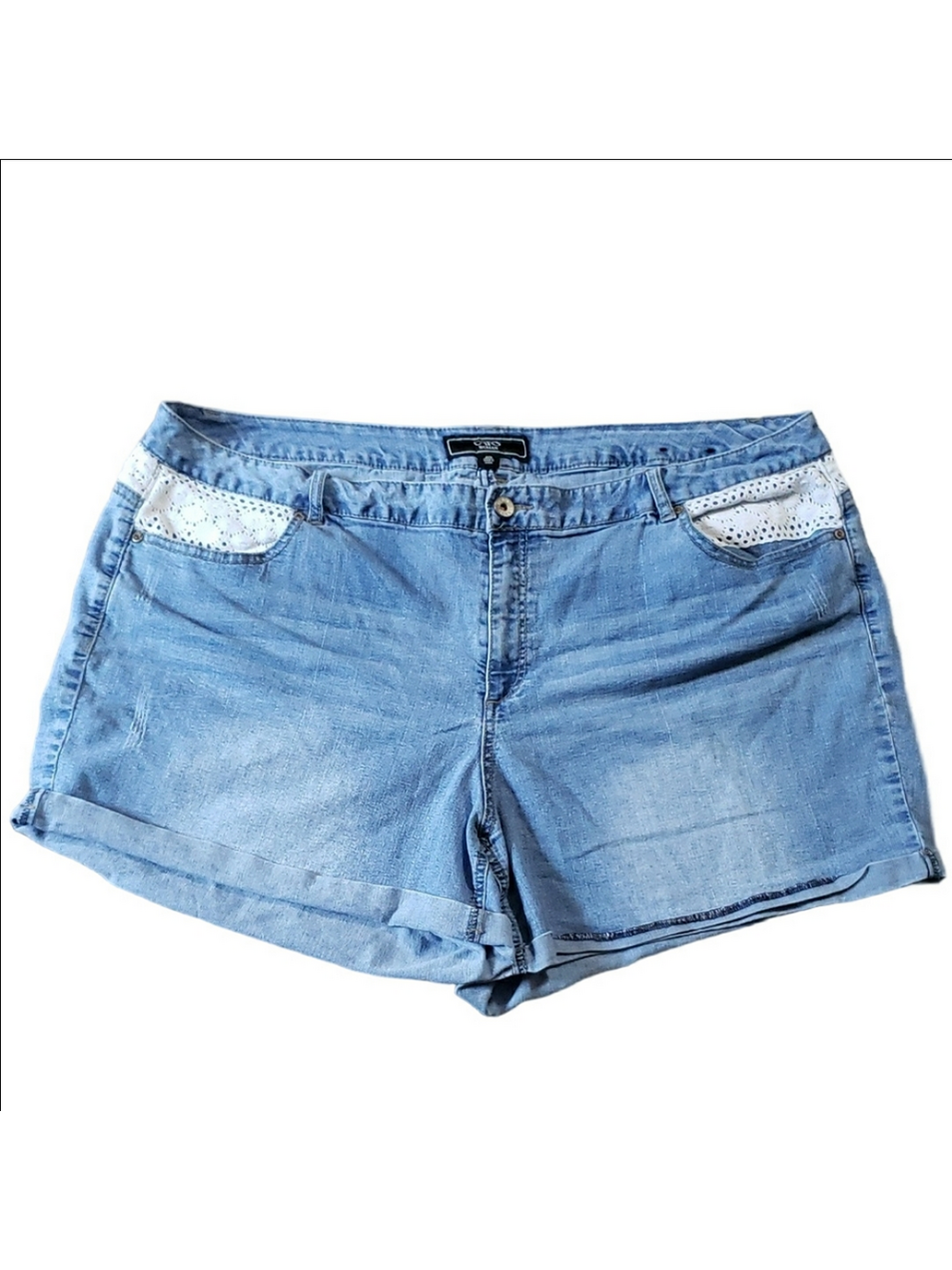 Cato Stretch Jean Shorts White Crochet Light Blue 24W